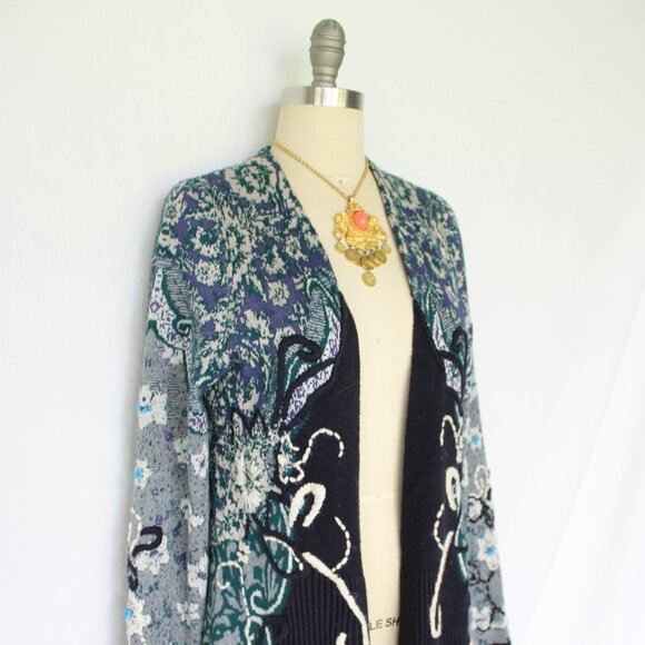 Anthropologie HWR Monogram Emma embroidered wool waterfall Cardigan Sweater M - Picture 9 of 12
